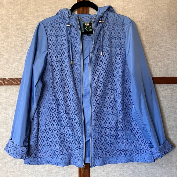 C. Wonder Cornflower Blue Lace Detail Water Resistant Rain Jacket Windbreaker - Picture 1 of 12